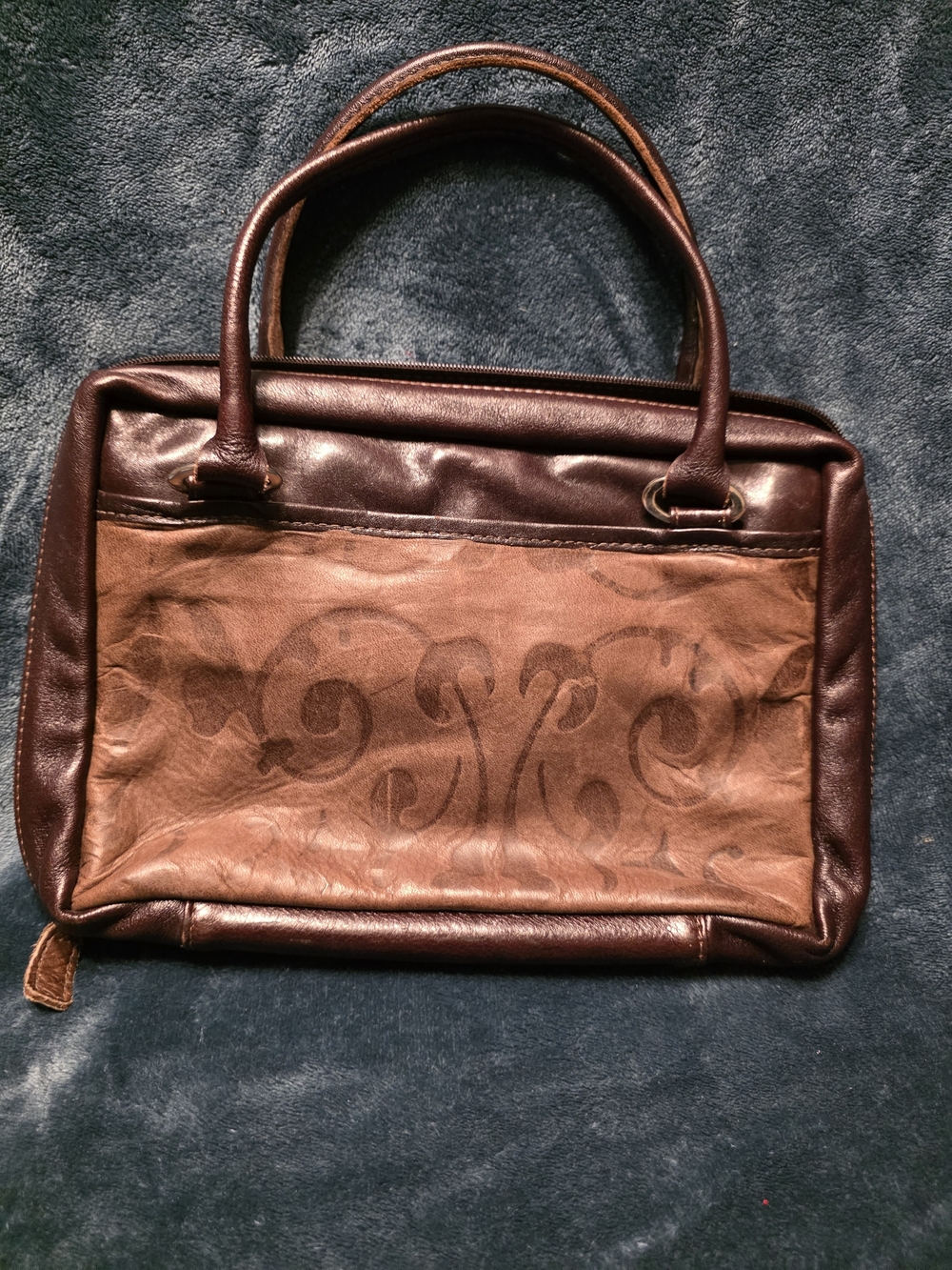 Brown Patterned Leather Bible Satchel with Double Handles